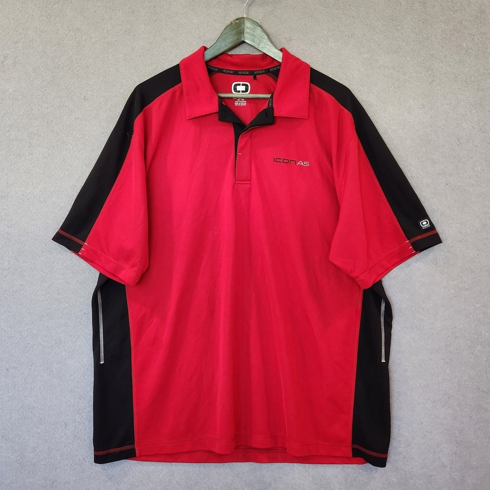 OGIO Polo Shirt Mens 2XL Red Black Colorblock Short Sleeve Logo‎ Performance